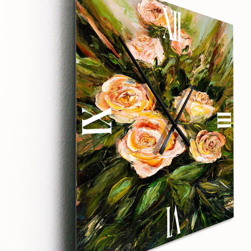 Quatre roses roses - Horloge murale traditionnelle, Moyen