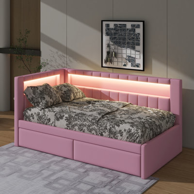 Upholstered Twin Size Platform Bed With USB Ports And 2 Drawers