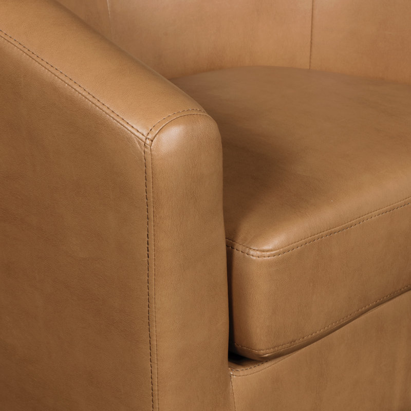 Fauteuil demi-tonneau de 29,75 po de largeur Slaven, Similicuir cacao