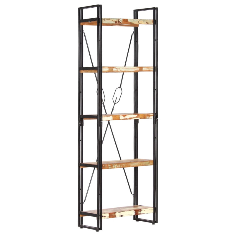 Bibliothèque en bois de manguier massif, Brun, (5 tablettes) H 70,9 po x l 23,6 po x P 11,8 po