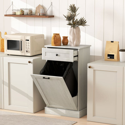 Porte-poubelle de cuisine autoportant inclinable pour cuisine, bois
