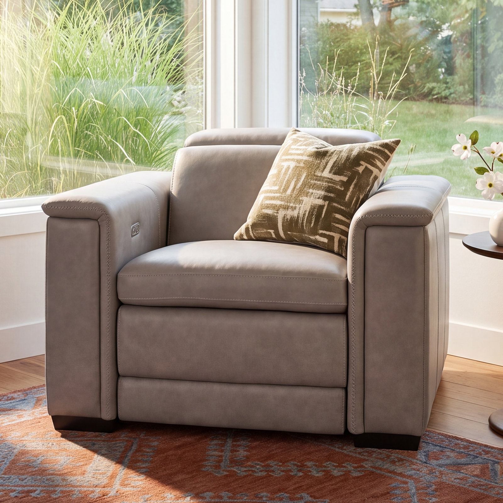 Lioni Genuine Leather Club Chair, Gray