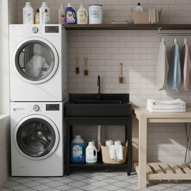 Évier utilitaire en acier inoxydable 304 avec pulvérisateur rétractable - Baignoire autoportante robuste pour salles de lavage, ateliers et utilisation commerciale