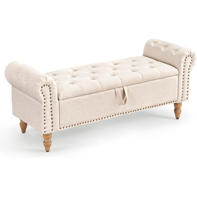 51” Storage Bench, End Of Bed Bench With Button-Tufted Large Upholstered Storage Ottoman Linen Window Bench With Storage Shoe Cabinet Bench, For Bedro