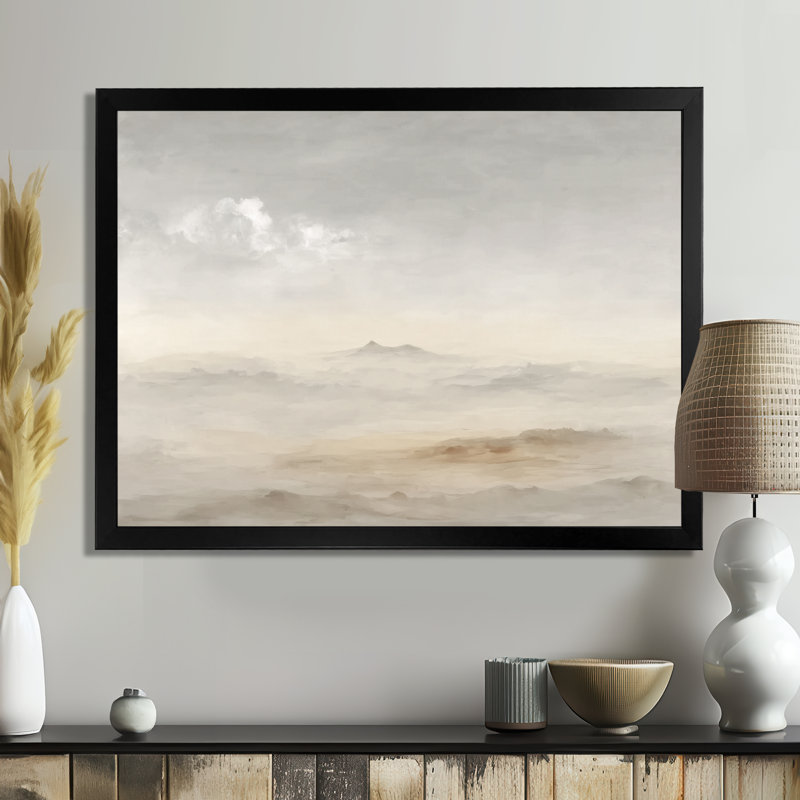 «White Grey Mist Sunrise Morning Clouds - Landscape», reproduction d'art sur toile encadrée, art abstrait blanc, Noir