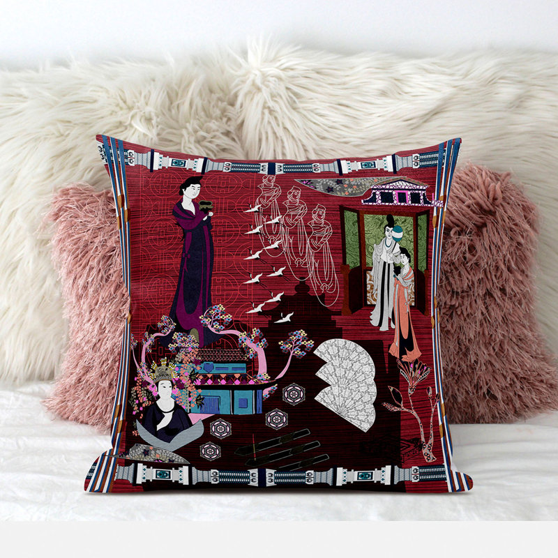 Housse et insert de coussin carré en polyester intérieur / extérieur, 26 po x 26 po, Rouge/rose/brun