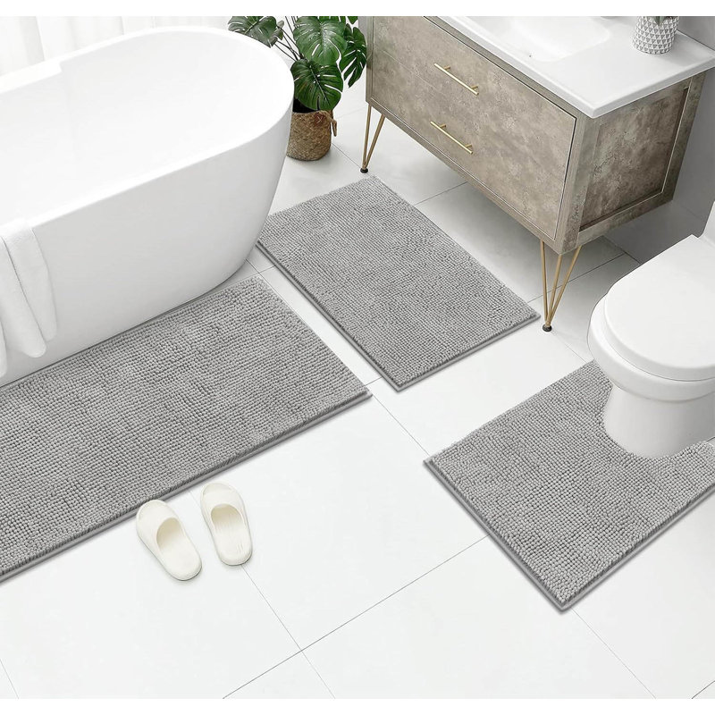2 Piece set Rectangle Bath Mat, Light Grey