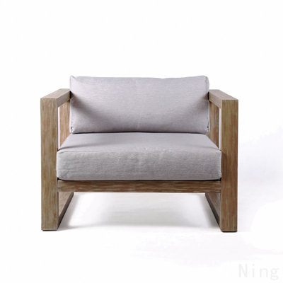 Chaise longue d'extérieur en bois d'eucalyptus avec coussins gris