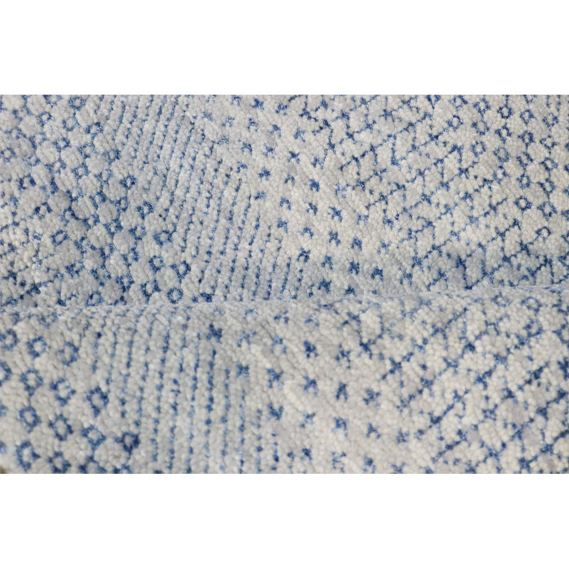 Hand-Knotted Wool/Silk Area Rug, Rectangle 10' x 14', Blue/Silver