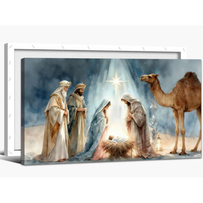 Grande scène de la Nativité, art mural de la peinture de la naissance de Jésus, reproduction de l'affiche de Jésus-Christ, image de Noël spirituel pour le salon, la chambre à coucher, l'église, décor prêt à accrocher, 30 po x 60 po