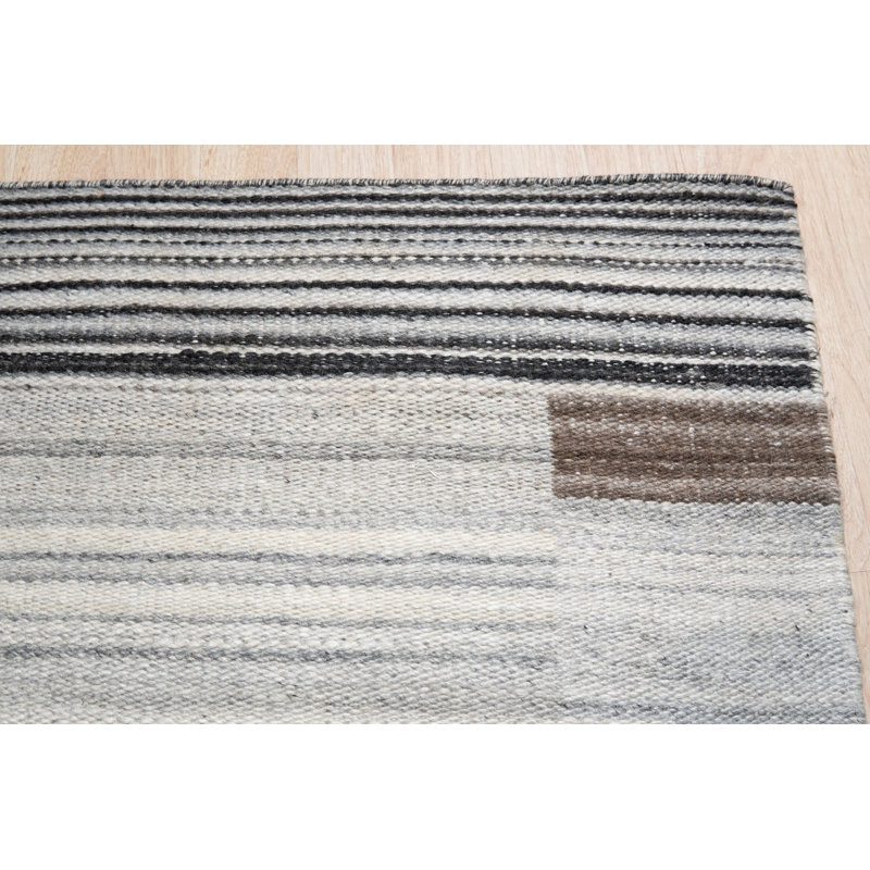 Gray Handwoven Wool Viscose Framed Linear Texture Geometric Modern Contemporary Carpet Rug, 6' x 9'