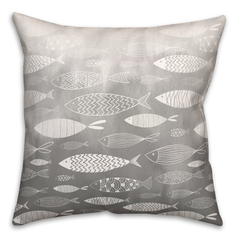  Watercolor Fish Square Pillow Cover & Insert, Gray