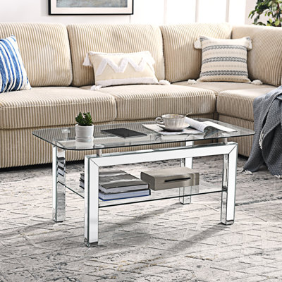 Table basse rectangulaire en verre trempé avec tablette inférieure