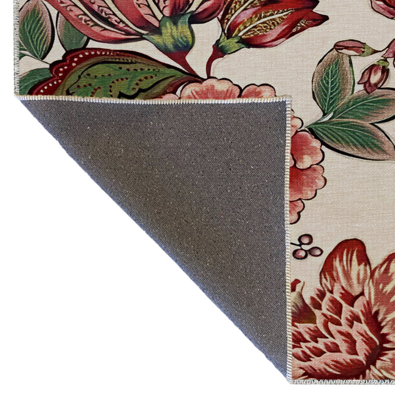 Tapis décoratif moderne et multicolore à motif de roses et de feuilles à thème beige