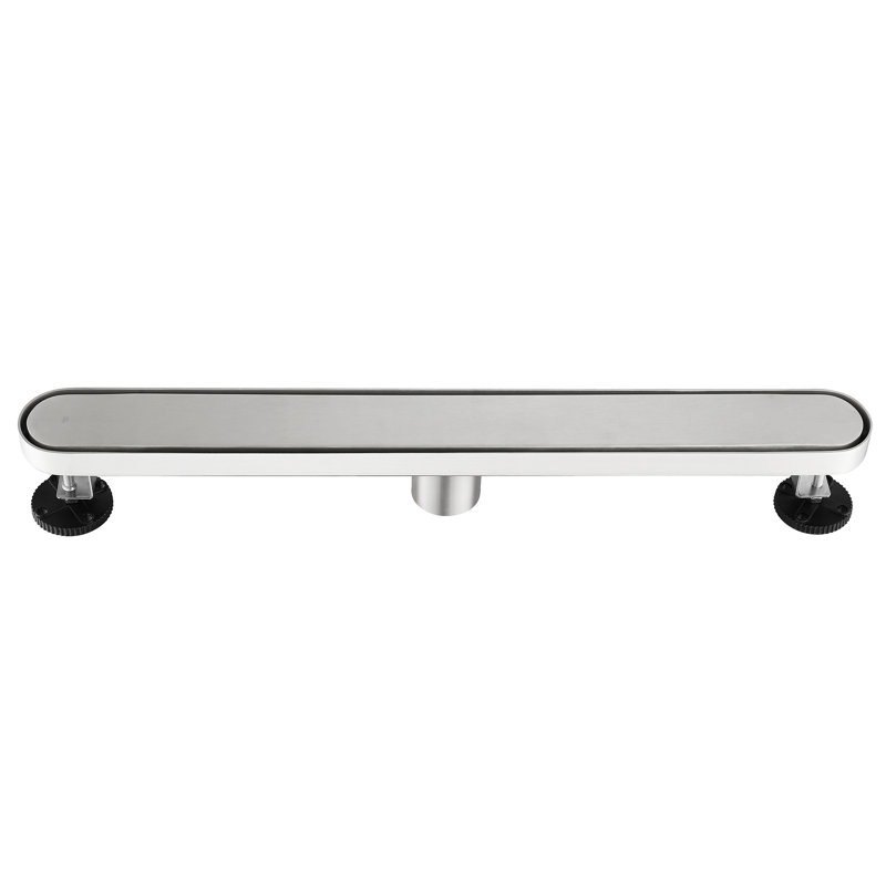 FINE FIXTURES 42-Inch Linear Shower Drain, Tile Insert & Grate 2-in-1 Design, Rounded Edge, 10-Gauge Stainless Steel, Center Outlet, Hair Strainer Included
