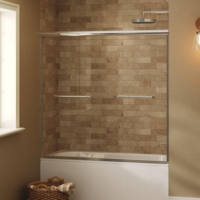 Porte de douche coulissante double semi-sans cadre avec verre trempé transparent de 1/4 po de 56 po x l 58 po x H 58 po