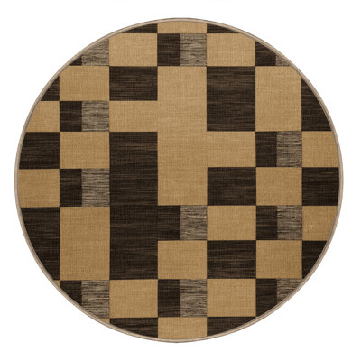 Machine Washable Checkered Brown Area Rug