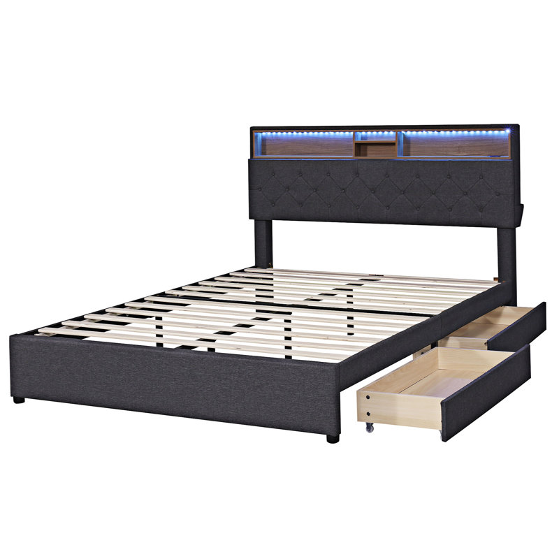 Lit plateforme avec rangement Emoni, Grand, Gris foncé