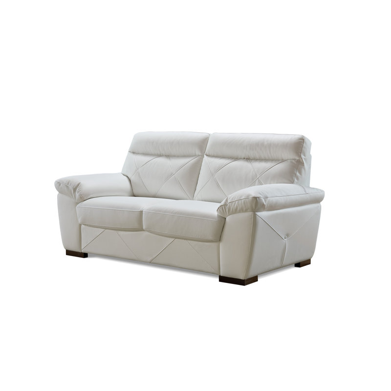 Otto 72" Leather Match Pillow Top Arm Loveseat, White Leather Match
