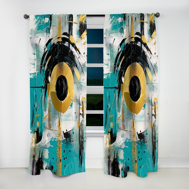Dalaney bleu sarcelle cubiste kaléidoscope II - rideau cubisme - obscurcissant velours - 1 panneau, L 52 po x L 63 po