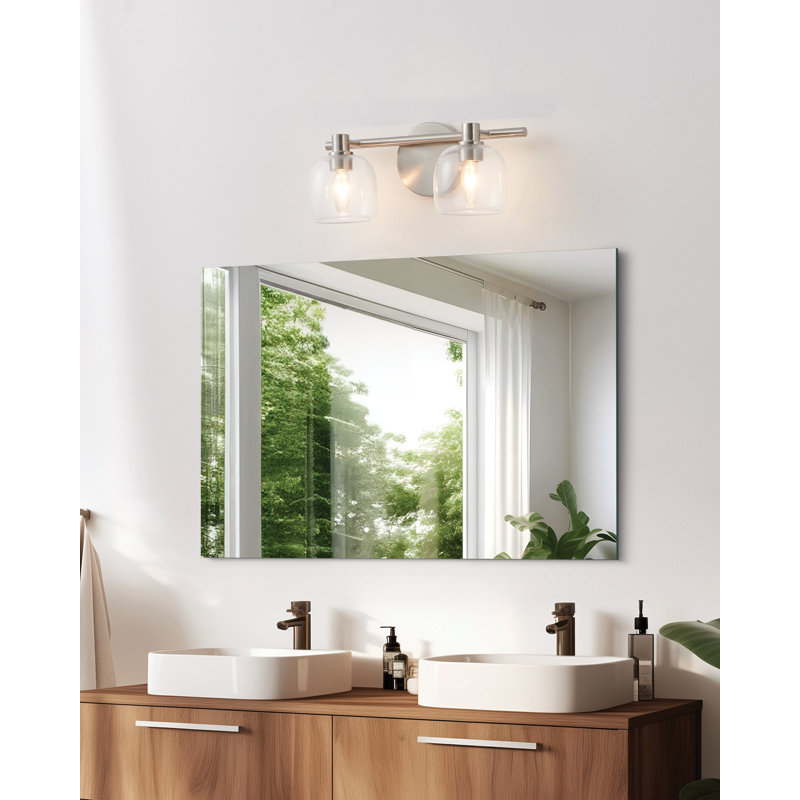Éclairage pour meuble-lavabo en nickel brossé 2 lumières avec abat-jour en verre transparent 15 po Craigsville, Nickel brossé