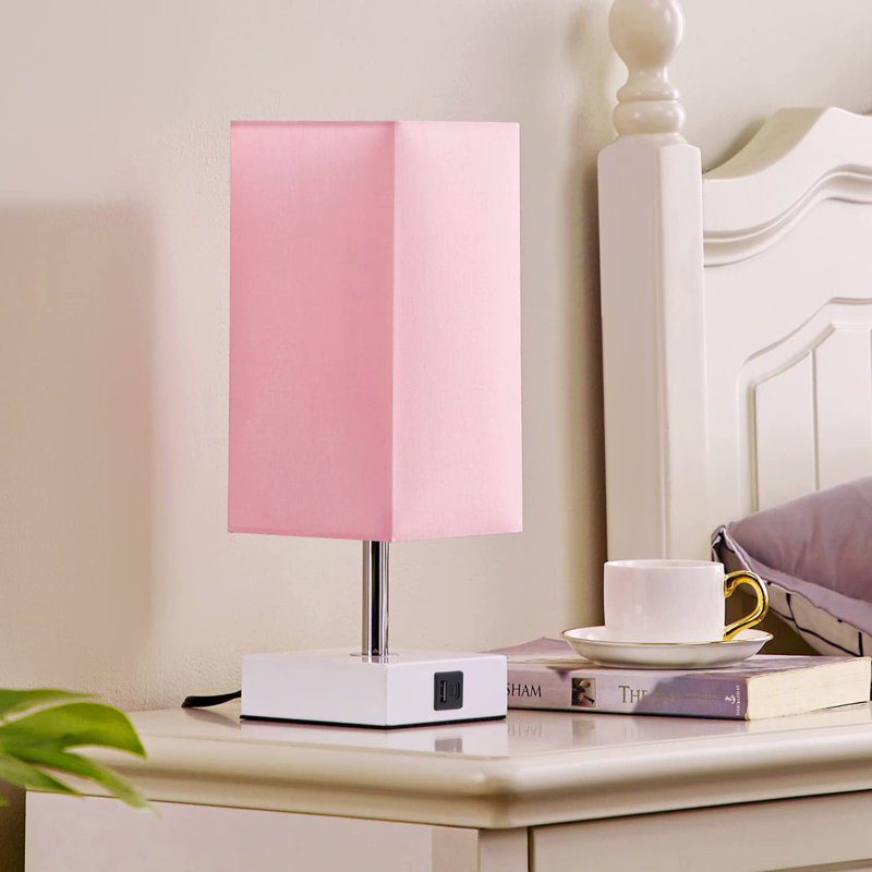 Lampe de table tactile avec 2 ports de charge USB, Blanc, Rose
