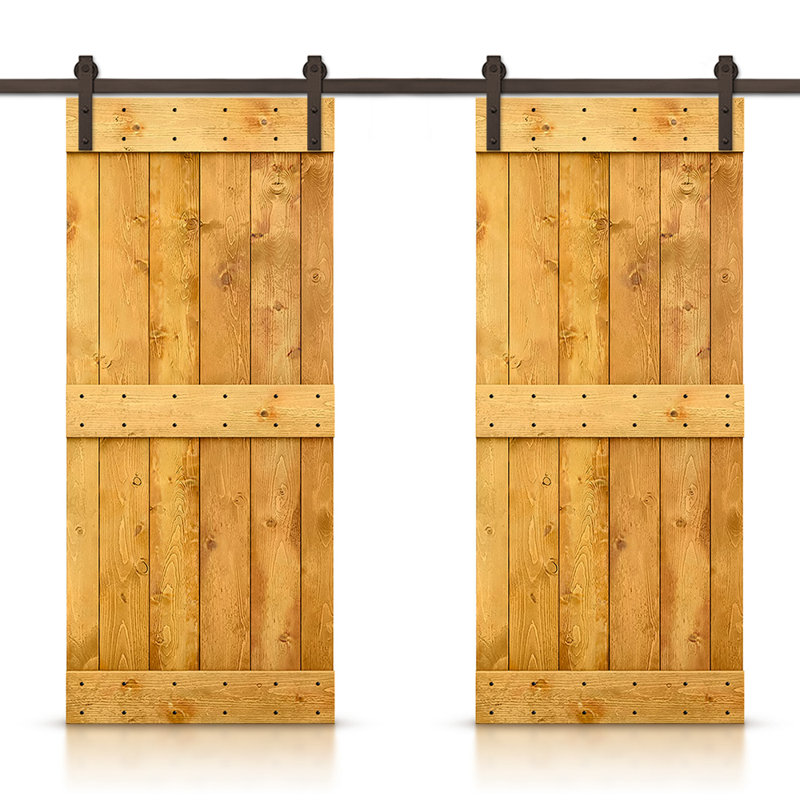 Porte de grange en bois massif lambrissé et métal, Érable colonial, 40 po x 84 po