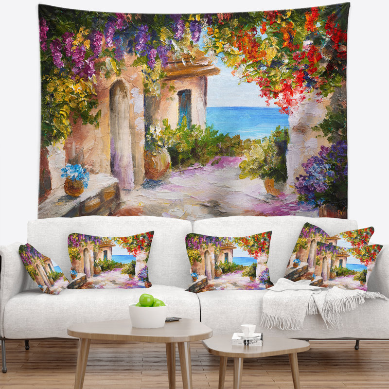 Tapisserie de paysage marin d'été de paysage, H 32 po x l 39 po