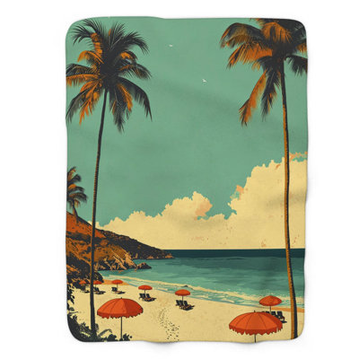 Old-World Hawaiian Beach - Couverture sherpa de qualité supérieure 1 pièce
