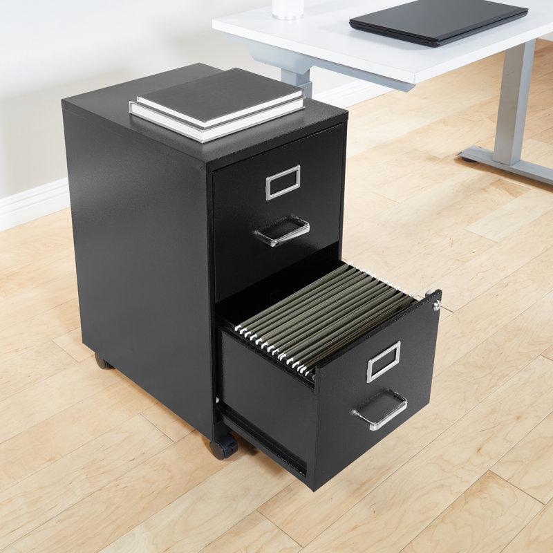 14.25'' Wide 2 -Drawer Mobile Steel File Cabinet, Black