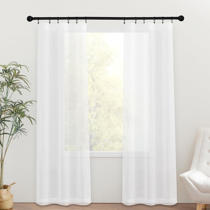  2 Panels Sidelight Curtains for French Door Sheer Panels Light Filtering Window Treatment for Narrow Door with Tieback