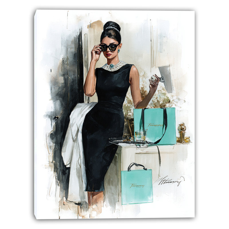 Art chic sur toile tendue avec lunettes de soleil et sacs à provisions, H 36 po x l 24 po