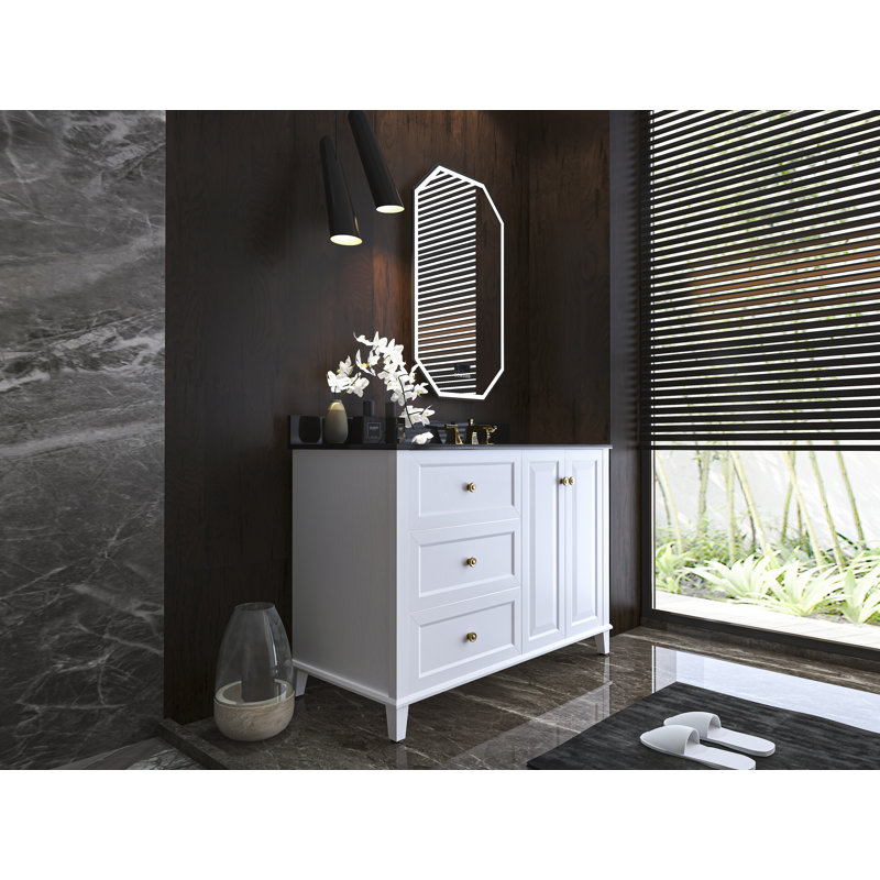Hannah 48'' W Single Vanity, White, Right, Oak/Brushed Gold