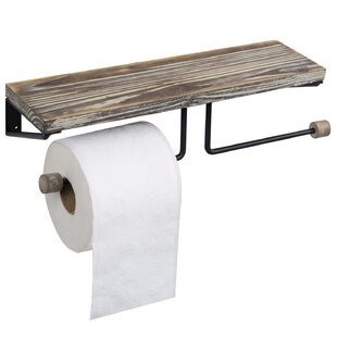 Industrial Pipe Design Toilet Paper Holder with Shelf, Grey Wood