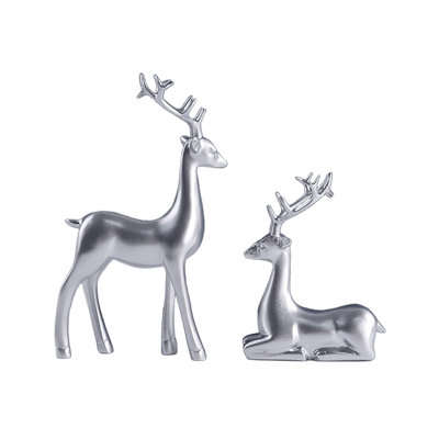 against deer 2pcs Deer Ornaments Resin Reindeer Sculpture Deer Statue Reindeer Ornament For Home Office Desk Decor