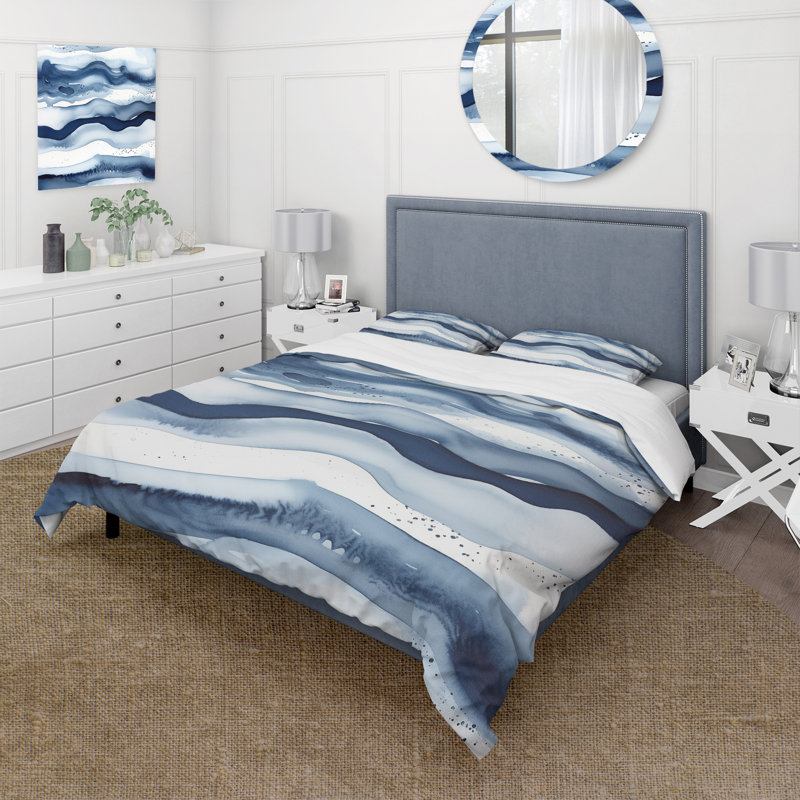 Ensemble de housse de couette Abstract Classic Blue Waves III - Fractals, Housse de couette très grand et 2 très grandes t
