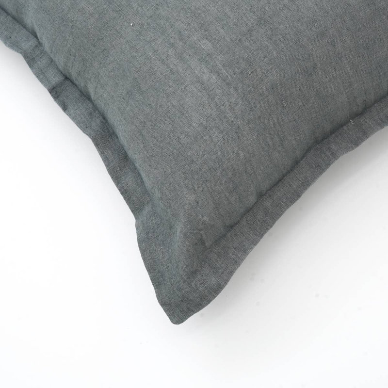 Coussin décoratif | Coussin en lin uni avec brides | 22 x 22 po, Gris