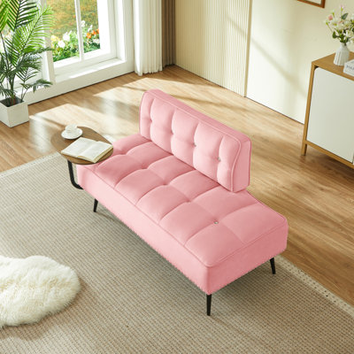 Canapé en velours de 54 pouces à deux places avec dossier et table d'appoint rotative à 360 ° - comprenant banc et repose-pieds, coussins moelleux, conception compacte pour salon, chambre à coucher, appartement (rose)