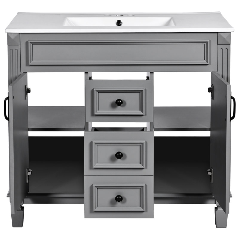 Meuble-lavabo de salle de bain avec lavabo supérieur - Armoire grise de 36 po au design ergonomique pour améliorer votre expérience