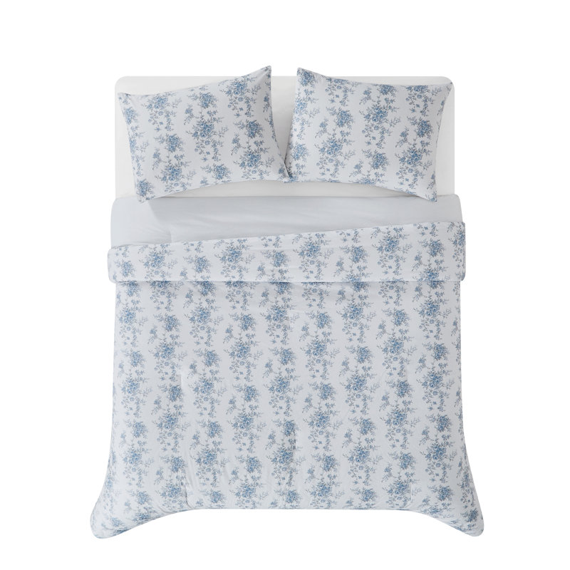  Ensemble d'édredon en coton bleu / blanc, Édredon simple extra long + 1 taie décorative st