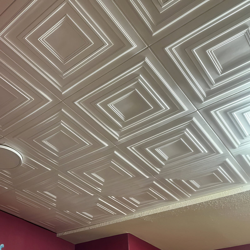 20X20 Styrofoam Ceiling Tiles Glue-Up Decorative Panels For Easy Diy Install, Home & Basement Renovation. R33 Antik, Plain White, Lot/8