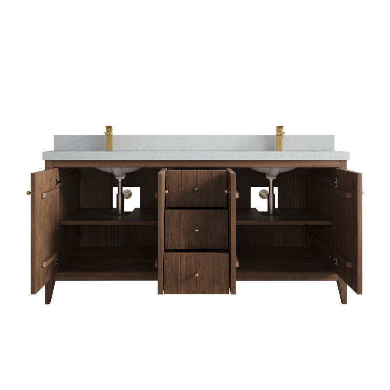 Meuble-lavabo double 72 po avec plateau en quartz Atlanta, Quartz de Carrare