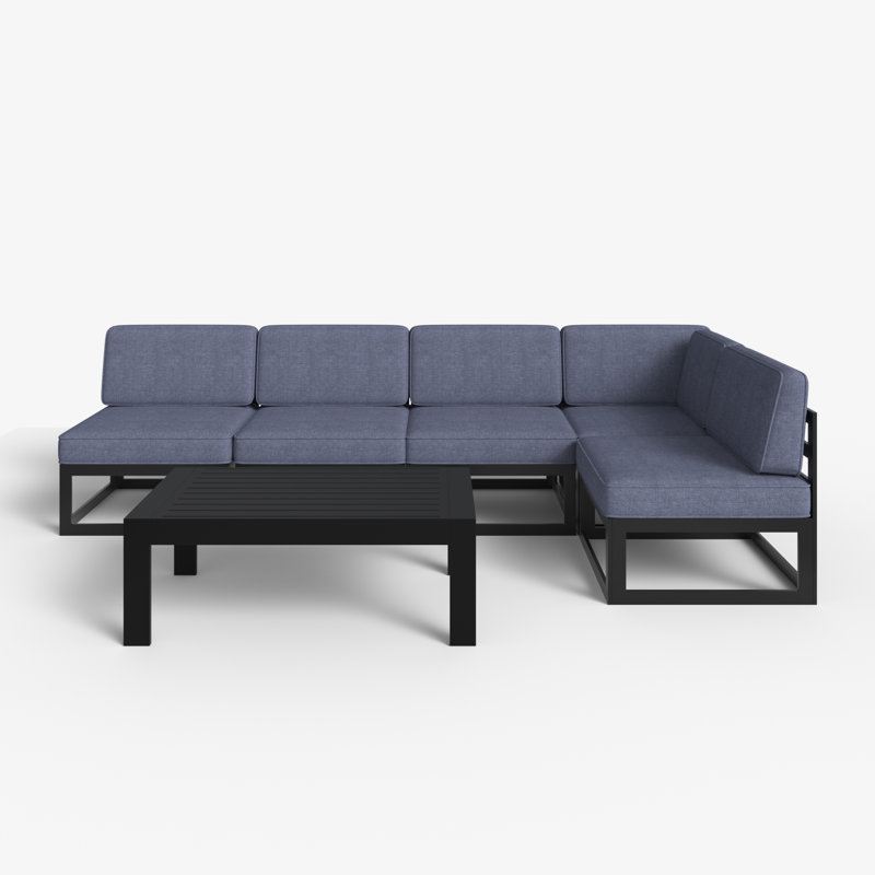 6 - Piece Outdoor Modular Sectional Set with Coffee Table, Navy Blue