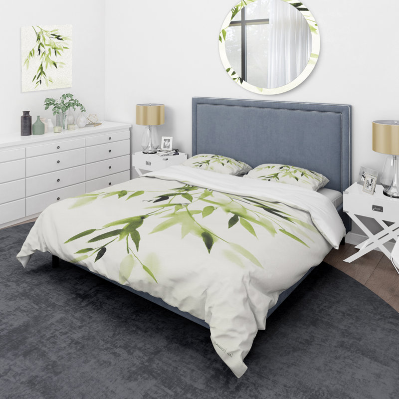 Floral Duvet Cover Set - Simplist Bamboo Leaves I, Twin Duvet Cover + 1 Sham