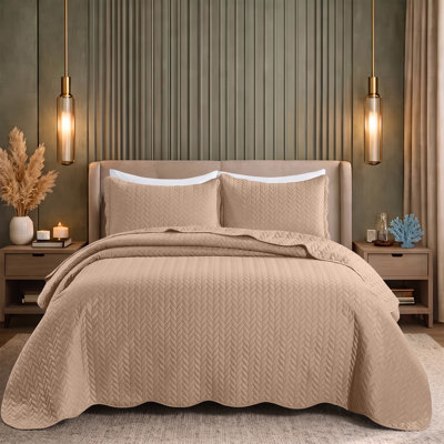 Ensemble de courtepointe légère en microfibre gaufrée - Couvre-lit toutes saisons respirant avec taies décoratives