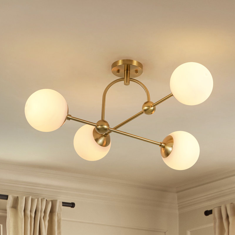 4-Light Iron Flush Mount Ceiling Light with Frosted Glass Globes