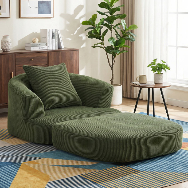 accent chair Upholstered Convertible Chair, Green Corduroy