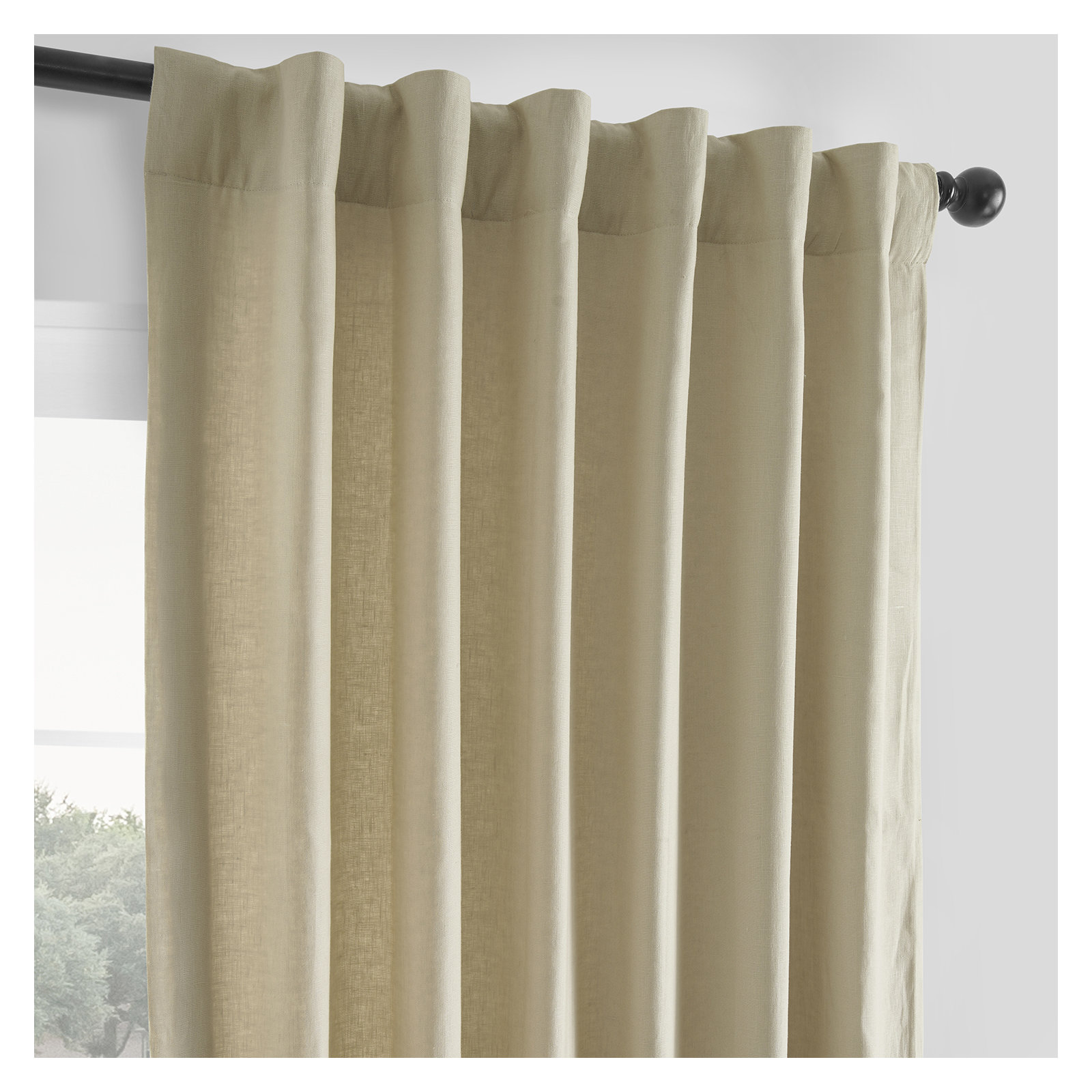 Briella French Linen Room Darkening Curtain, Walnut Beige, 50" W x 84" L
