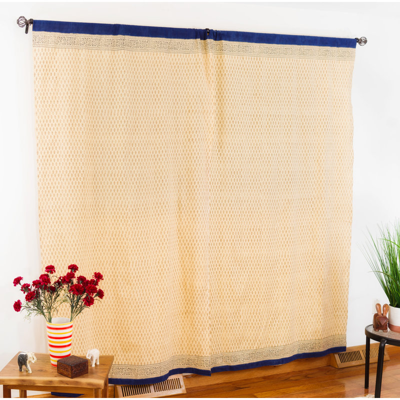 Belview 100% Cotton Room Darkening Curtain Single Panel, Royal Blue, tan