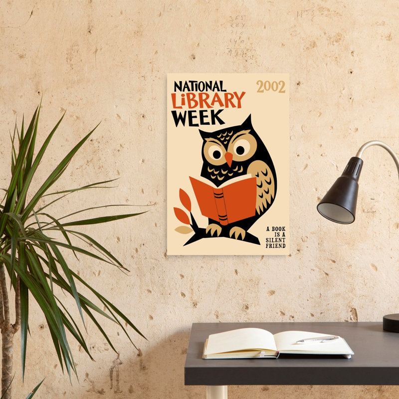 Affiche murale rétro hibou lisant, oiseau rétro rétro hibou, nature automnale, H 24 po x l 16 po